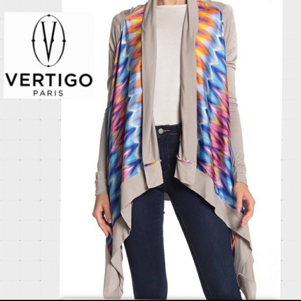 Vertigo cardigan open front asymmetric satin panel New